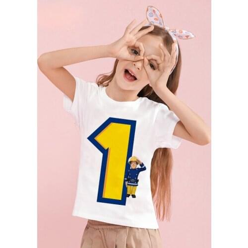 New Baby Kids Cartoon Firemen Birthday Number Name Print T Shirt Children Birthday T-shirts Boy&Girl Funny Gift Tshirt Present