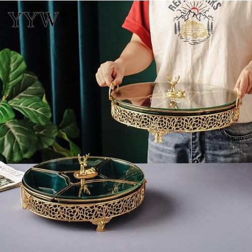 Ceramic dry fruit tray with lid Golden Deer With Lid Nordic Light Luxury Creative Household Dried Fruit Snack Tray Or Gift Box