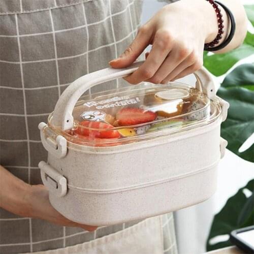 Wheat Straw Creative Sealed Lunch Box Student School Portable Cute Cartoon Bento Box Microwave Oven Heatable Food Container