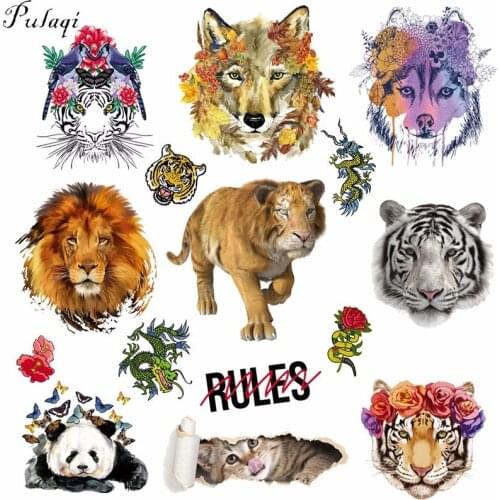 Pulaqi Cool Animal Patches Iron On Transfer For T-Shirts Animal Heat Thermal Transfers Patch Fabric Decor For Clothing Sticker F