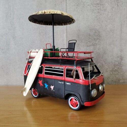 Camping Bus Model Car Decoration Access Ironwork Crafts Handmade Works Collection Handicraft Decorations Gifts Nostalgic(Large)