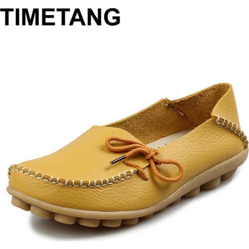 TIMETANG Free shipping Women Genuine Leather Mother Shoes Moccasins Womens Soft Leisure Flats Female Driving Shoes Flat Loafer