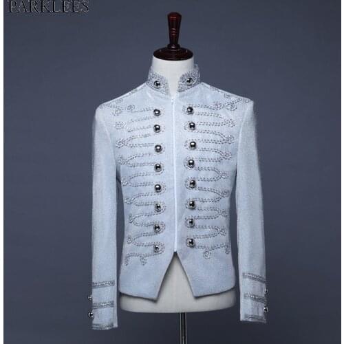 Mens Punk Officer Military Drummer Blazer Jacket Double Brested Stand Collar Vintage Blazers Mens Stage Prom Orchestra Costumes