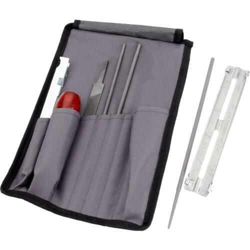 1 Set Chainsaws Saw Chain Sharpening Kit, Finest Steel Round/Flat File Depth Gauge Board Slot Cleaner Wooden Handle Garden Tools