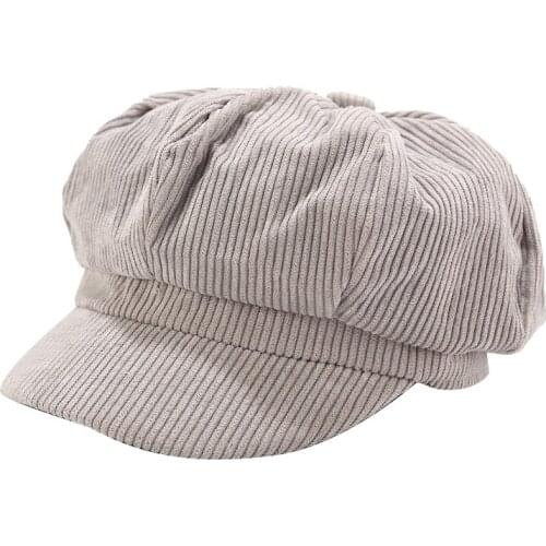 NEW Women Vintage Corduroy Cap Leisure England Style Retro Octagonal Hat for ladies Painter Winter