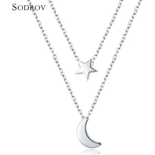 Moon Pendant Necklace 925 Silver Simple Link Crescent Moon Necklace Female Fine Jewelry Star Pendant joyas de plata 925 N022