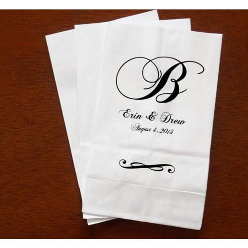 Personalized Popcorn wedding baby Shower white Paper Bakery Cookie desserts gifts Favors Bags Custom Names, Date and Monogram