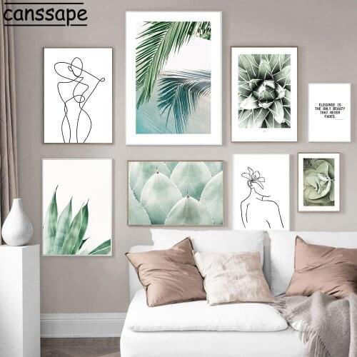 Green Plants Posters Leaf Wall Art Painting Abstract Canvas Prints Minimalist Print Nordic Wall Pictures For Living Room Decor