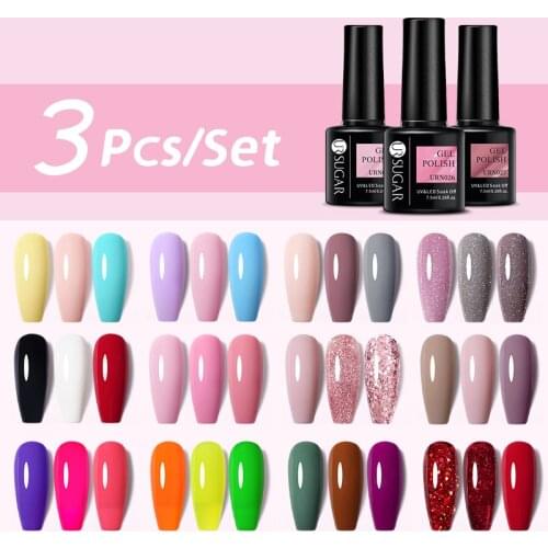 UR SUGAR 7.5ml Gel Nail Polish Set 2/3Pcs Glitter Semi Permanent Vernis UV LED Nail Art Varnish Hybrid Base Top Coat For Gel