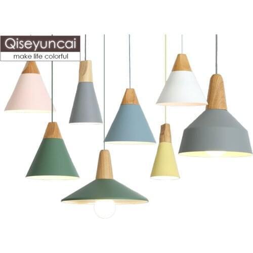 Qiseyuncai E27 Pendant Lights Restaurant/Bar Lighting Wooden Aluminum Shade Lamps Light Fixture free shipping