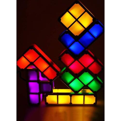 DIY Tetris Puzzle Light Stackable LED Desk Lamp Constructible Block Night Light Retro Game Tower Baby Colorful Brick Toy