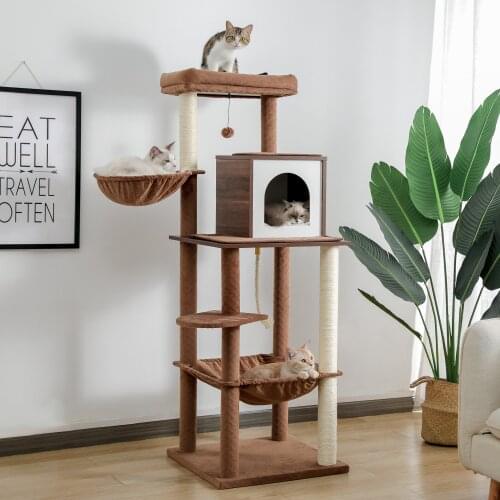 Free Shipping Tall Cat Tree Multi-Level Cat Tower with Sisal Covered Scratching Posts Private Condo Extra Large Perch Cozy
