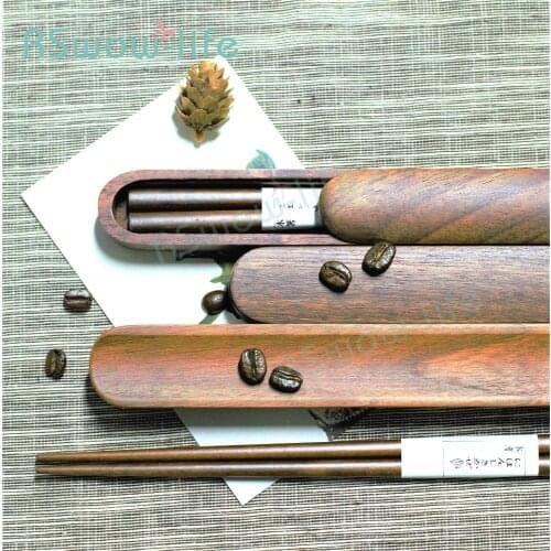 High-grade Black Brown Walnut Wooden Chopstick Box Set Portable Travel Environmental Home ChopsticksStorage Box Chopsticks Case