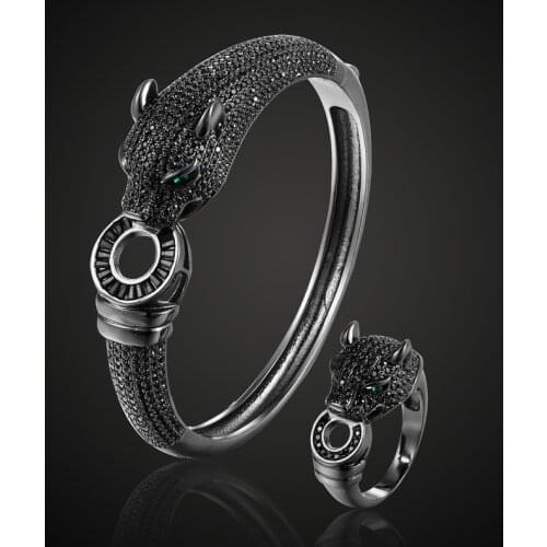 Zlxgirl Copper jewelry sets leopard Animal Bangle for Men Accessories Perfect Cubic Zirconia Wedding Jewelry sets free bags
