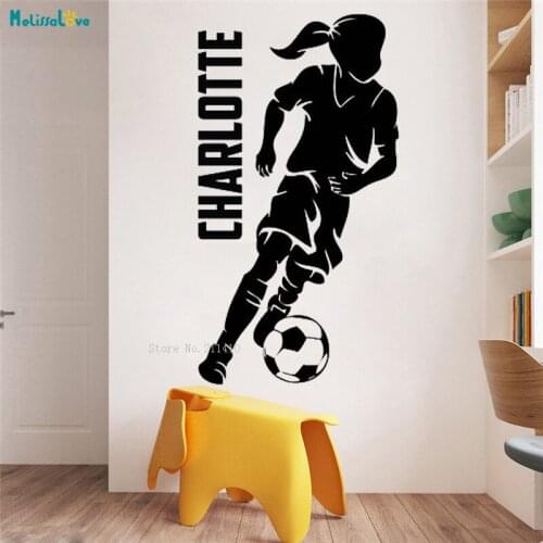 Female Soccer Dribbling Custom Name Kids Girls Wall Sticker Cute Home Decor Hot Sports Art Vinyl Decals Removable YT1186