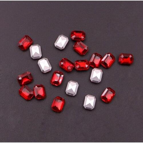 10pcs Nail Art Crystals Rhinestones Strass Red Gems Charms Rectangle Stone Decorations Women Glitter Manicure Accessories Tools