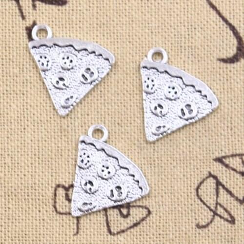 15pcs Charms food pizza cate 19x19mm Antique Silver Color Pendants Making DIY Handmade Tibetan Finding Jewelry