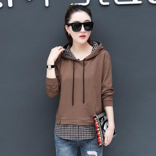 2019 Autumn Winter Women Splice Hoodies Harajuku Pullover Solid Loose Top Long Sleeve Plus Size Casual Female Sweatshirt R525
