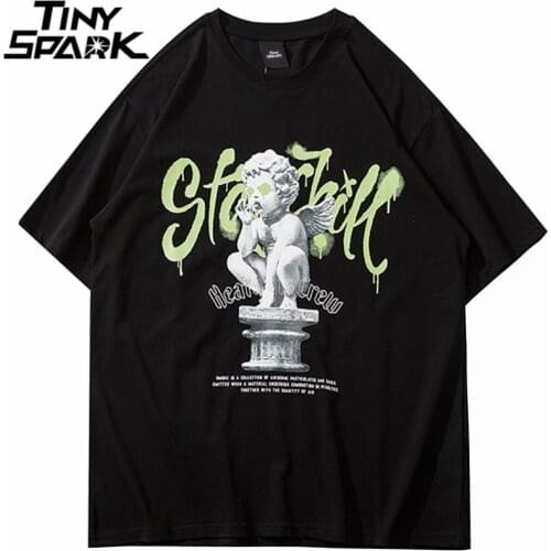 2021 Mens Streetwear Oversize T-shirt Graffiti Letter Angel Boy Printed T-shirt Harajuku Cotton Loose Short Sleeve Tops Tees