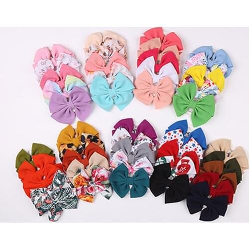 5pcs/lot Colorful Print Bows Infant Hair Clips Cute Cartoon Bowknot Bangs Hairpins Baby Girls Headwear Kids Photography Props