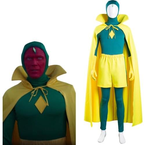 Anime Wanda Vision Vision Cosplay wandavision Costume Jumpsuit Cloak Outfits Halloween Carnival Suit Men Boy Yellow Suit