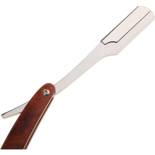 Safety Wooden Handle Stainless Steel Folding Straight Razors for Mens Beard Mustache Hair Removal with Case