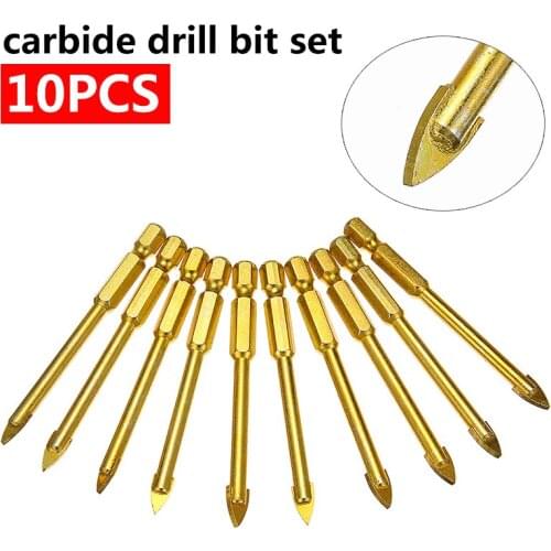 10Pcs/set 6mm Spear Head Drilling Tool Tungsten Carbide Drill Bits for Glass Mirror Tile Ceramic Metal Power Hand Tools