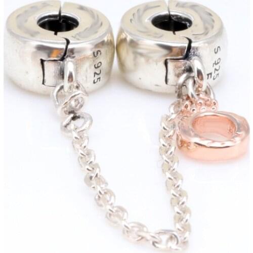 Hot Sale 100% 925 Sterling Silver Crown O-shaped mobile safety chain Charm Fit Original Beads Bracelet Jewelry