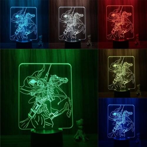 Anime Attack on Titan Erwin Smith Horse Riding Action Figure 3D Nightlight 7 Colors Touch Optical Illusion Lamp Gift Decor Model