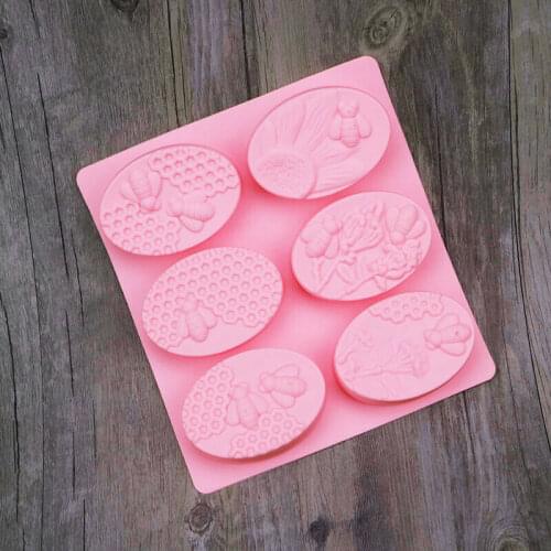 Honey Handmade Chocolate Oval Cake DIY Cell 6 Mold Bee Soap Mould Silicone Craft