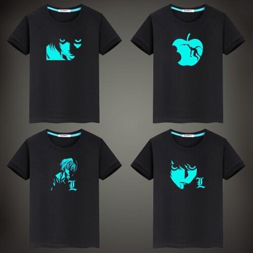 Demon Slayer Painting Blue Fluorescent Luminous T Shirt Anime Child Cotton Short Sleeve Tops Tees 2021 Summer Men T Shirt