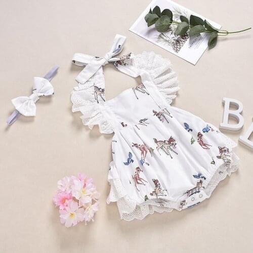 Female baby printing conjoined ha clothing pleated backless brim summer