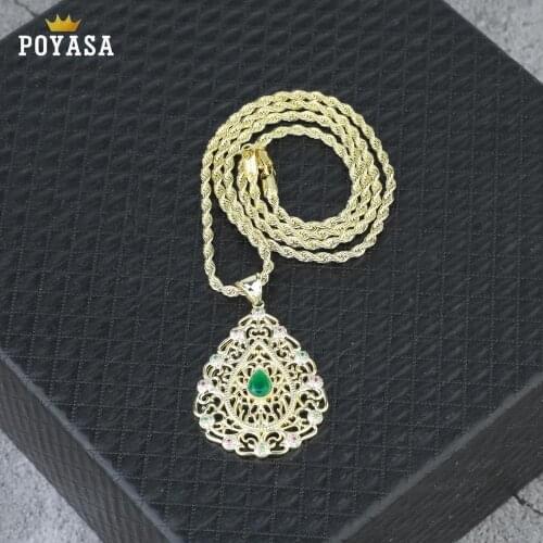 Moroccan Caftan wedding gold Pendant for women green stone fashion jewelry copper high quality pendant