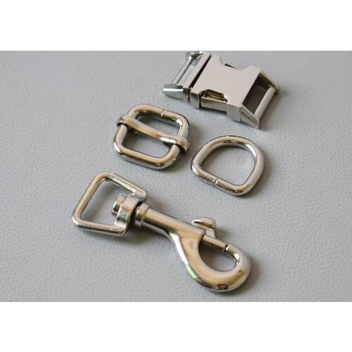 100set 15mm Metal adjuster button belt straps slider breakaway side release buckle spring hook for dog collar leash accessories