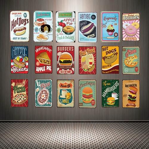 [ Mike86 ] Hot Dogs Hamburgers Pizza Apple Pie Tin Sign Custom Poster Personality Classic Metal Painting Decor Art ZZ-11