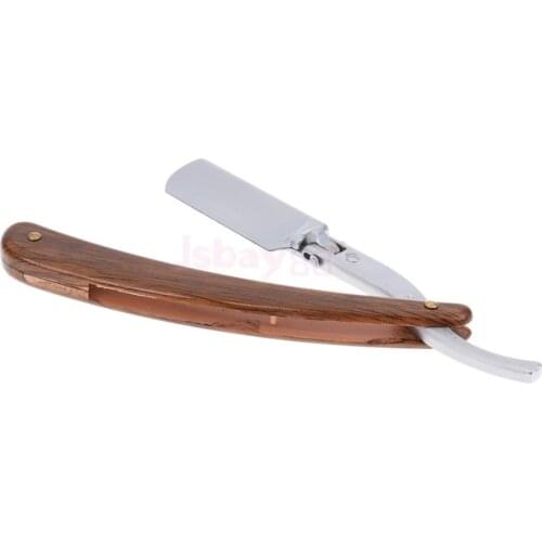 Mens Vintage Wooden Handle Folding Zinc Alloy Barber Shaving Straight Razor with Storage Box