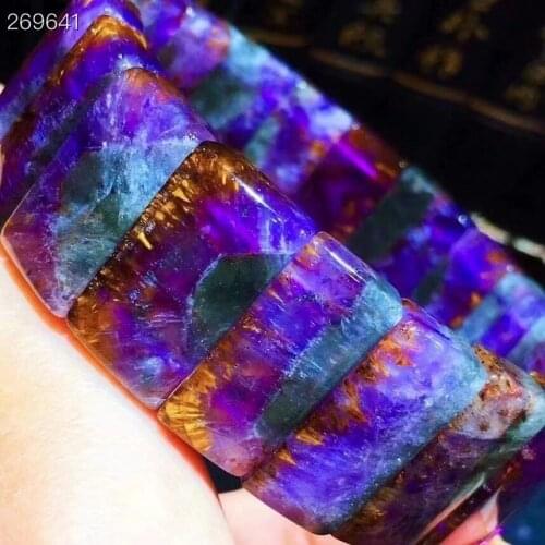 Genuine Natural Cacoxenite Purple Rutilated Quartz Bracelet 22x12x7.3mm Canada Clear Rectangle Beads Bangle Women Men AAAAAA