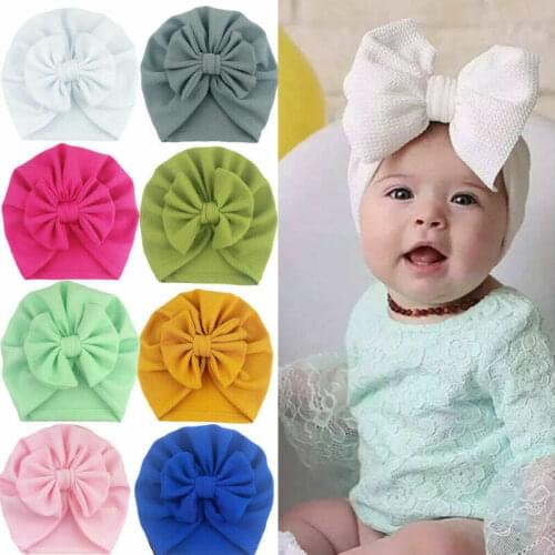 2020 New Arrival Baby Hairbands Stuff Accessories Girl Headwear Bow Knot Infant Beanie Solid Big Bowknot Cap For Girls Kid Hats