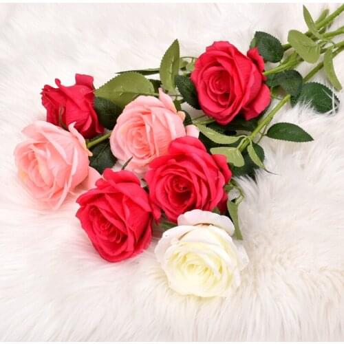 New Artificial Roses Single Valentines Day Flannel Rose Bouquet Home Wedding Decoration Fake Flowers