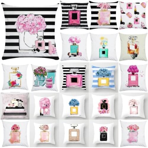 New Floral Perfume Bottles Pillowcase Hot Creative Perfume Bottle Sofa Cushion Covers 18" Chairs Couch Throw Pillows Home Decor