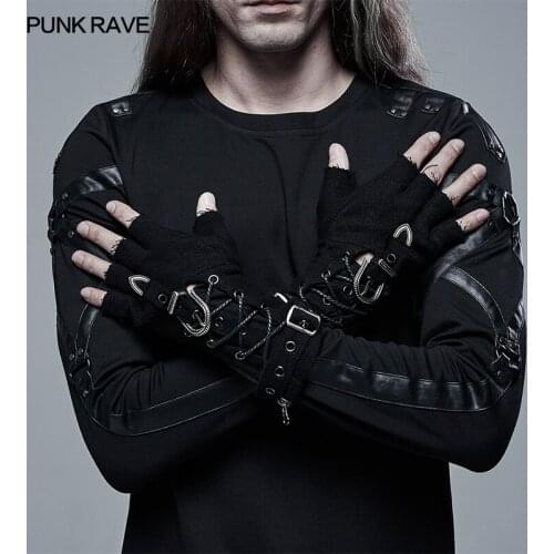 PUNK RAVE Mens Punk Rock Handsome Cool Soft Fingerless Gloves Fashion Novelty Club Black Gloves 1 Pairs