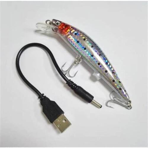 USB Rechargeable LED T Fish Lure Electric Bait Life-like Vibrate Fishing Lure Triple Reble Hook Electronic Fishing Baits