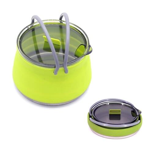 1L Outdoor Red Green Travel Camping Portable Heating Tea Coffee Cooking Food Pot Lightweight Silicone Folding Kettle with Handle
