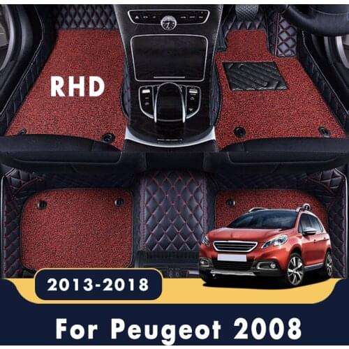 RHD Luxury Double Layer Wire Loop Carpets For Peugeot 2008 2018 2017 2016 2015 2014 2013 Car Floor Mats Accessories Leather Rugs