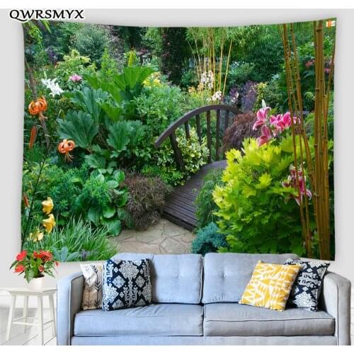 Garden Flowers And Green Plant Scenery Tapestry Aesthetic Landscape Wall Hanging Living Room Bedroom Dorm Decor Wall Tapestries