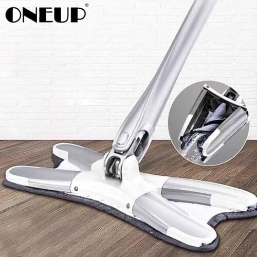 ONEUP Hand-free Wash Flat Mop 360 Rotating Extended Handle Floor Mop With Reusable Microfiber Pads Household Cleaning Tools Set
