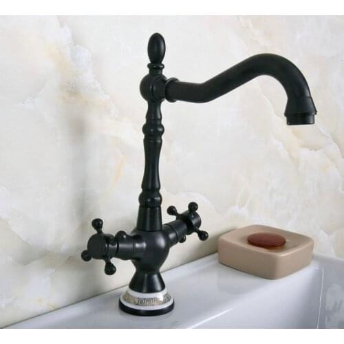 Black Oil Rubbed Bronze Two Cross Handles Kitchen Wet Bar Bathroom Vessel Sink Faucet Single Hole Swivel Spout Mixer Tap anf647