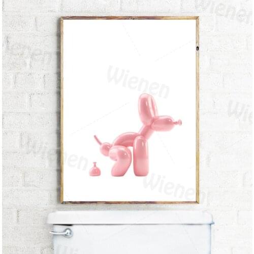 Modern Art Painting Toilet Poster Pink Balloon Dog Abstract Creative Print Wall Art Home Decor Bathroom Basin Picture Frameless