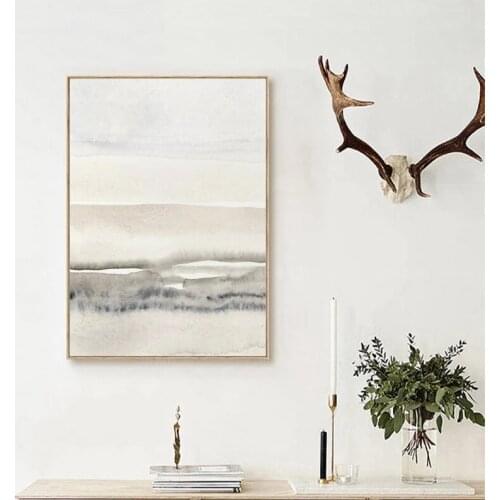 Modern Minimalist Canvas Painting Beige and Grey Abstract Watercolor Posters and Prints Wall Art Pictures for Living Room Decor
