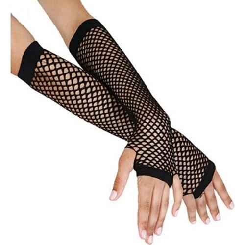 Stylish Long Black Fishnet Gloves Womens Fingerless Gloves Girls Dance Gothic Punk Rock Costume Fancy Gloves